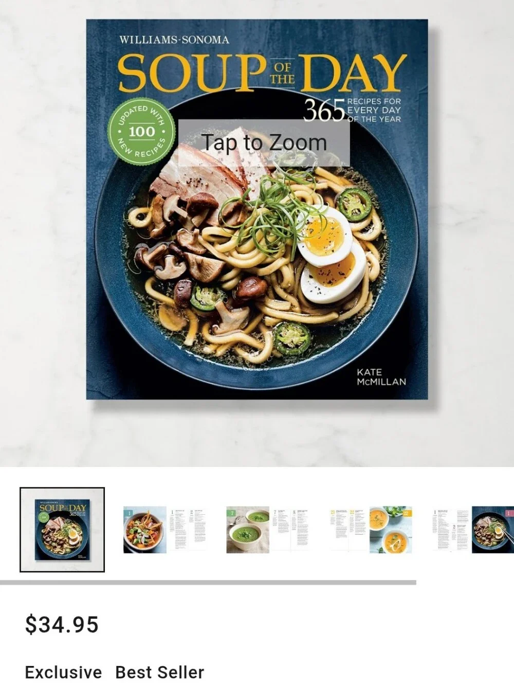 Williams Sonoma Soup of the Day Cookbook — Blue Cover with Yellow Title